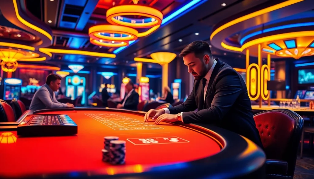 Jouer à des jeux variés sur un casino en ligne moderne avec un décor vibrant.