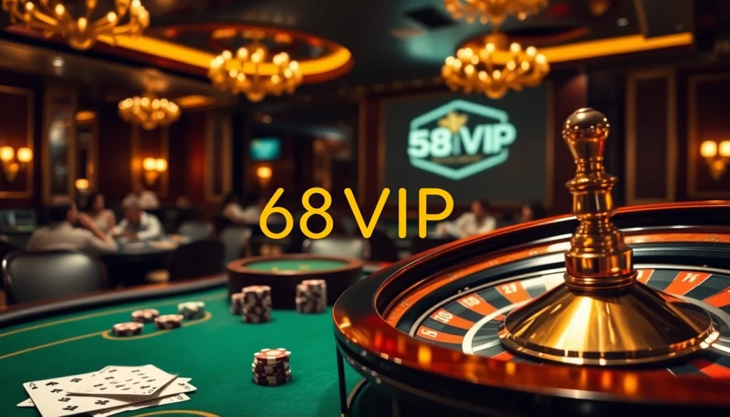 Experience the thrill of gambling with 68VIP's exciting casino scene featuring poker chips and vibrant gameplay.