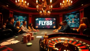 Experience thrilling gameplay at FLY88 with vibrant casino visuals and high-stakes action.