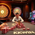 KKWIN players enjoy a thrilling casino experience at a luxurious table game.