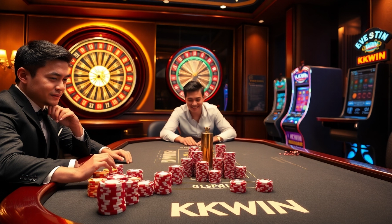 KKWIN players enjoy a thrilling casino experience at a luxurious table game.