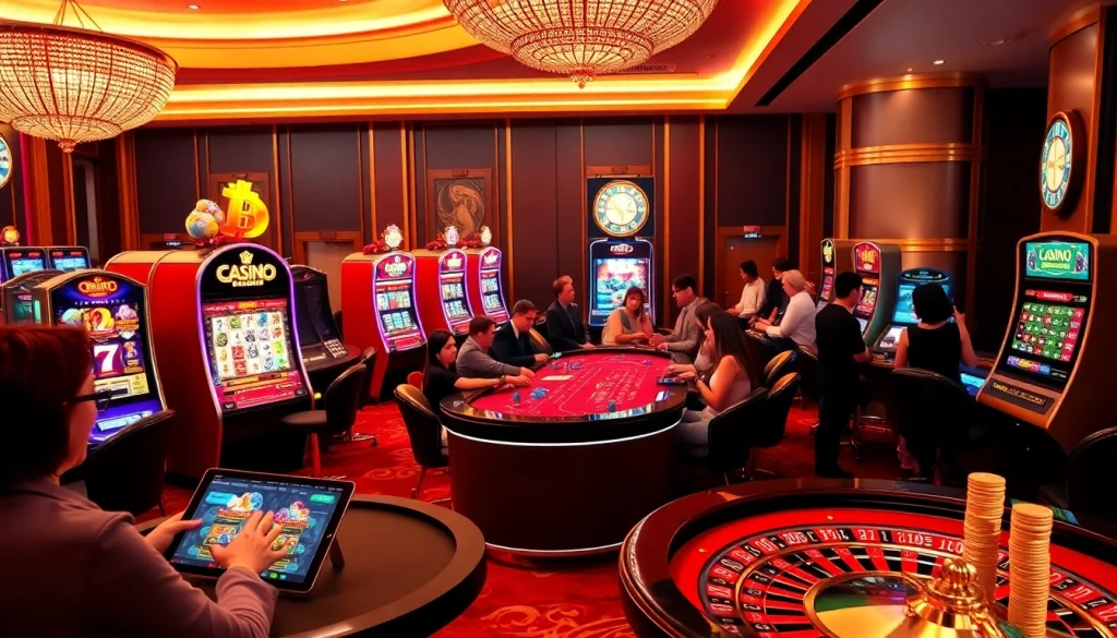 Experience thrilling casino crypto games in a vibrant, luxurious setting with engaging players and digital interfaces.
