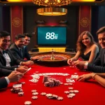 Players engaging in blackjack at the vibrant 88i casino table, showcasing excitement.