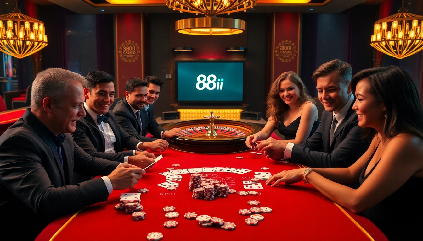 Players engaging in blackjack at the vibrant 88i casino table, showcasing excitement.