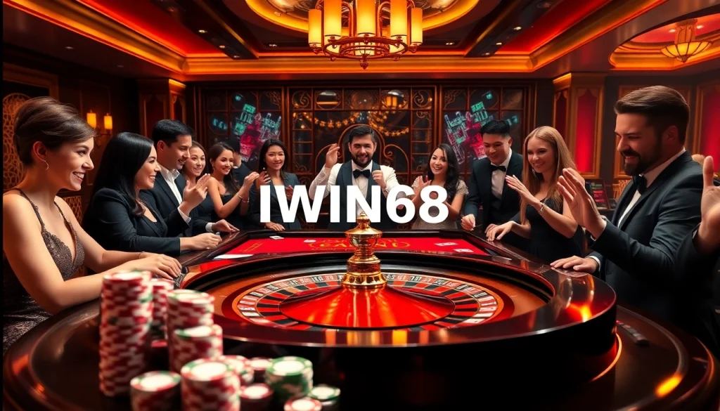 IWIN68 gaming table bustling with excitement and casino action.