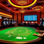 Engage in thrilling casino crypto gameplay amidst vibrant slot machines and poker tables.