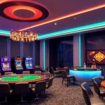 Escena atractiva con elementos de casino que representan la experiencia de juego vibrante y la emoción de 888jogo.