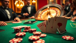 Engaged players around a luxurious poker table with stylish S8 smartphone and colorful poker chips.