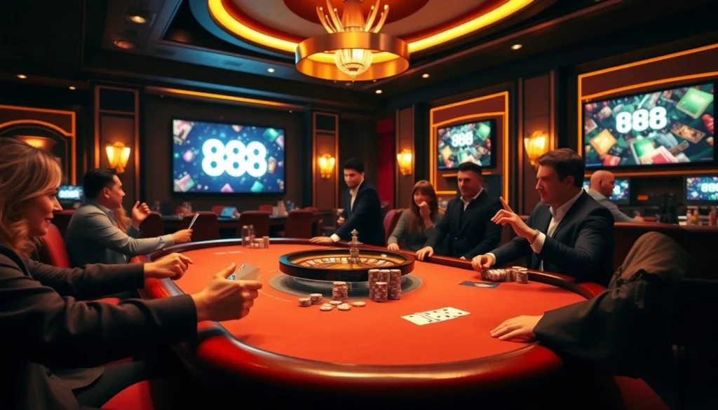 Catch the excitement at u 888 with a luxurious poker table and vibrant casino atmosphere.