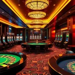 Scène captivante de joueurs profitant des jeux dans des casinos crypto, avec un éclairage vibrant et des tables luxueuses.