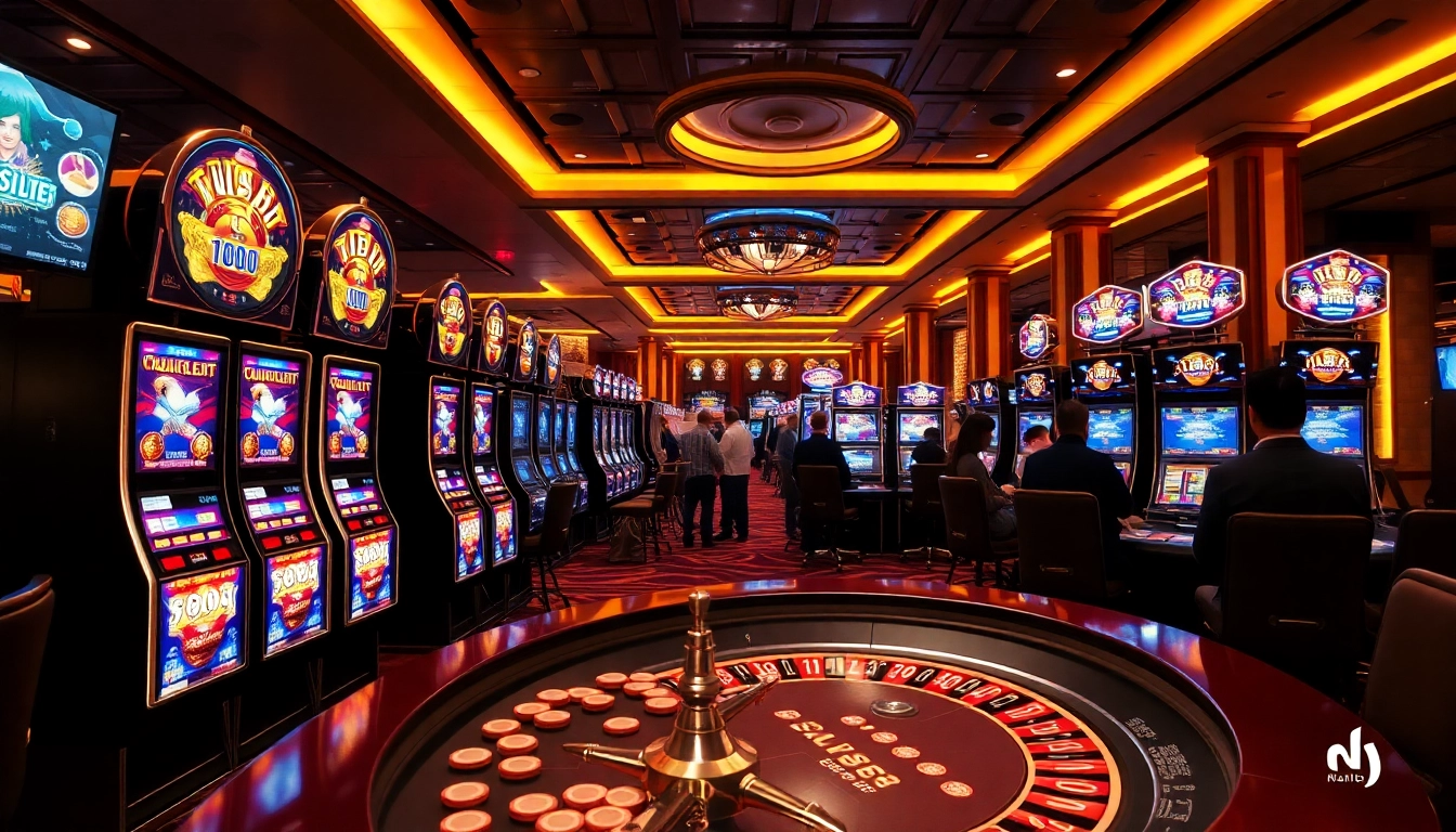 Engaging view of nổ hũ slot machines in a vibrant casino environment.