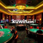 Kuwin .com players enjoying various casino games in a vibrant, luxurious environment.