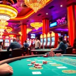 Joueurs dans un casino en ligne argent réel, participant à des jeux captivants avec une ambiance dynamique.