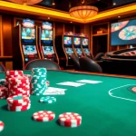 Experience the thrill of casino en ligne retrait rapide with vibrant poker chips and spinning roulette wheels.