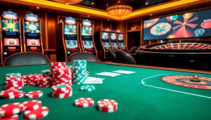 Experience the thrill of casino en ligne retrait rapide with vibrant poker chips and spinning roulette wheels.