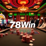 Players enjoying excitement and strategy at 78Win casino tables with vibrant poker chips and cards.