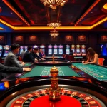 Jouer à des jeux dans un casino en ligne france avec un éclairage glamour et une ambiance excitante.