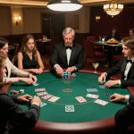 Players strategizing at a TG88 poker table in a luxurious casino, enhancing the gaming experience