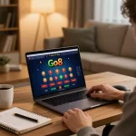 Player engaging with Go8 online casino on laptop while strategizing betting moves