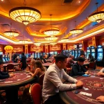 Casino en ligne fiable avec des joueurs concentrés aux tables de poker et une ambiance animée.