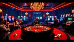 Experience the thrill at https://kg88.work/ with players enjoying a luxurious roulette table in an elegant casino.