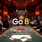 Go8 players enjoying a thrilling poker game in a luxurious casino setting.