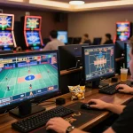 Engaging F168VIP gamblers enjoying live dealer games on multiple screens.