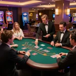 Players engaging in a thrilling C168 blackjack game, with cards dealt and excitement in the air.