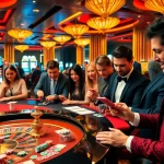 Exciting CM88 casino scene with players enjoying roulette, slot machines, and poker.