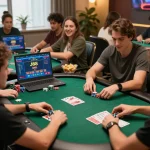Players enjoying a lively poker session at J88 online casino, showcasing enthusiasm and strategy.