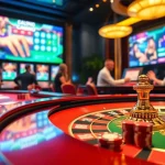Jouez à des jeux dans un casino en ligne France moderne avec une ambiance animée.