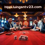 Enjoying a thrilling game at the luxurious casino featuring https://luongsontv23.com/ with poker tables and vibrant slot machines.