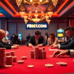 Engaging poker scene at F8BET.COM showcasing high-stakes action, chips, and cards in luxury setting.