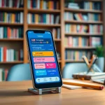 Youdao translation app interface displayed on a smartphone in a cozy study.