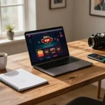 Engaging online gaming moment with RIK VIP casino interface shown on a laptop screen, illustrating strategic betting.