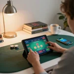 Placing a bet in online poker at home, enjoying the thrill of 99 win gaming strategy.