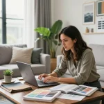 La décoratrice d'intérieur Patricia Lovell au travail dans son studio, montrant ses talents en tant que décoratrice d'intérieur à Toulouse.