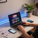 Player engaging in online gaming at FO88 with a modern setup and strategic notes