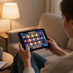LLwin mobile gaming experience showcasing a user engaged in slots gameplay from the comfort of home.
