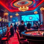 Vibrant atmosphere in the meilleur casino en ligne france with players at slots and tables.