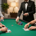 Players engaging in thrilling poker at RR88 online casino, showcasing vibrant chips and strategic gameplay.
