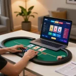 Joueur engagé profitant d'une partie de poker en ligne sur lucky8ccasino dans un cadre confortable à la maison