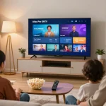 Une famille profitant du streaming d'Atlas Pro ONTV dans leur salon confortable.