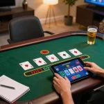 Engaging online gameplay demonstrating qq88 lừa đảo không ? while enjoying blackjack on a tablet in a cozy home.