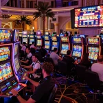 Players enjoying exciting slot machines at SC88 casino, vibrant colors and dynamic atmosphere.