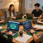 yo88i players engaged in thrilling online poker match from home, showcasing exciting gameplay action.