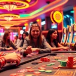 Vibrant scene depicting players at a casino en ligne france légal with colorful chips and excitement.