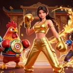 Experience winning action at LC88 with a dynamic scene featuring a champion boxer and rooster in a vibrant casino.