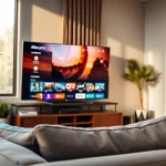 L'application Atlas pro ontv affichée sur un téléviseur moderne dans un salon contemporain.
