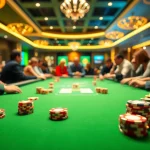 Une application poker en ligne affichant des joueurs engagés à une table dynamique et colorée.